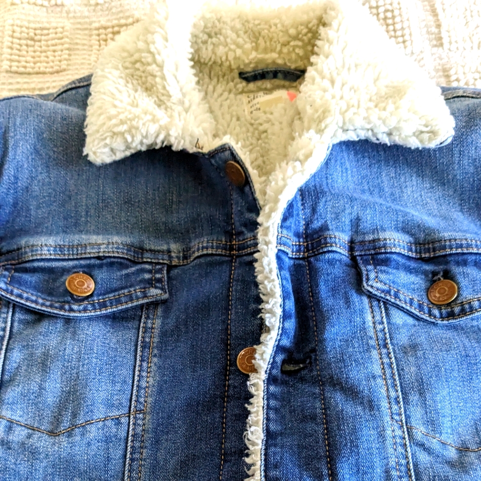 J Crew Crewcuts Denim Jean Trucker Jacket Sherpa Lined 14 Girls Xs Women's